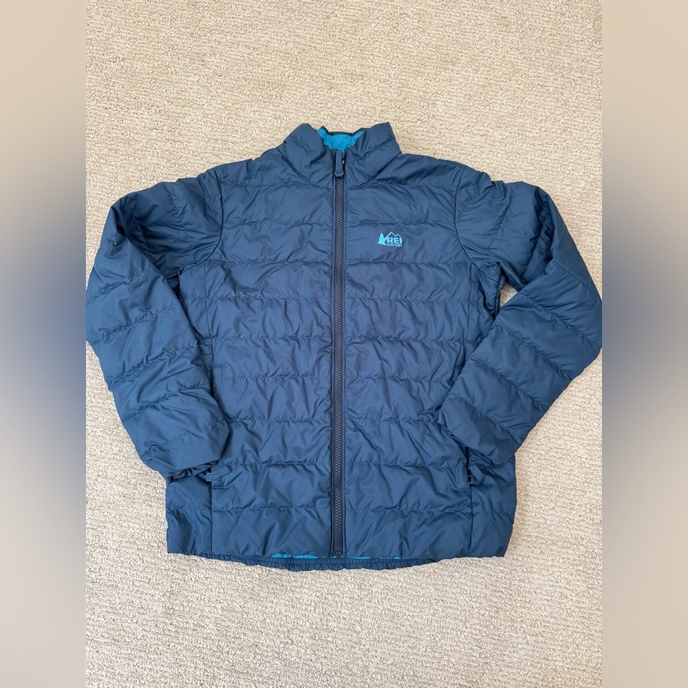 REI Boys Youth Down Winter Puffer  Coat Large  (10-12 Blue